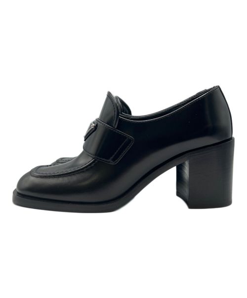 PRADA（プラダ）PRADA (プラダ) レザーローファーヒールパンプス ブラック サイズ:38の古着・服飾アイテム
