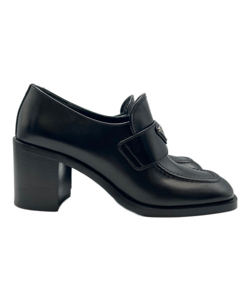 PRADA（プラダ）PRADA (プラダ) レザーローファーヒールパンプス ブラック サイズ:38の古着・服飾アイテム