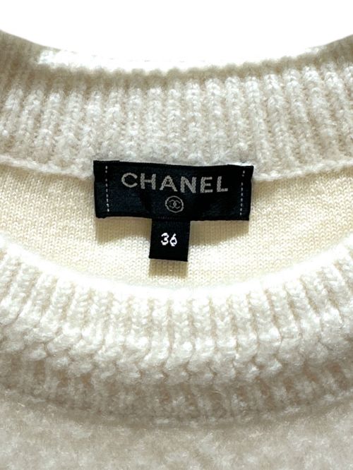 CHANEL（シャネル）CHANEL (シャネル) カシミヤ混ココマークラインニット ベージュ サイズ:36の古着・服飾アイテム