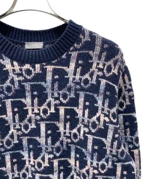 Dior（ディオール）Dior (ディオール) DIOR Oblique Wool Jacquard Sweater/オブリークウールジャガードセーター ネイビー サイズ:Ｍの古着・服飾アイテム