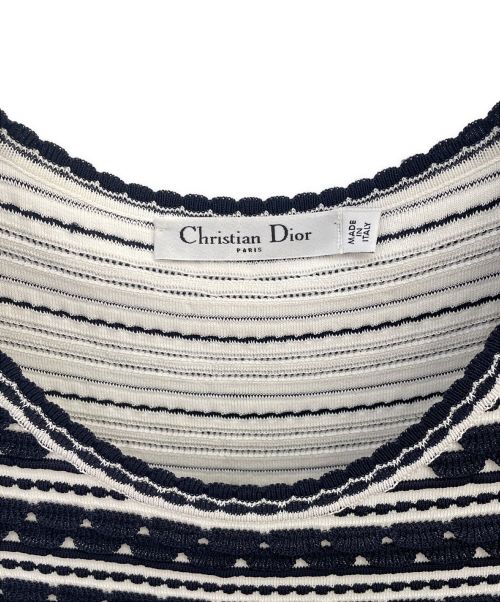 Christian Dior（クリスチャン ディオール）Christian Dior (クリスチャン ディオール) ノースリーブニットワンピース ネイビー サイズ:42の古着・服飾アイテム