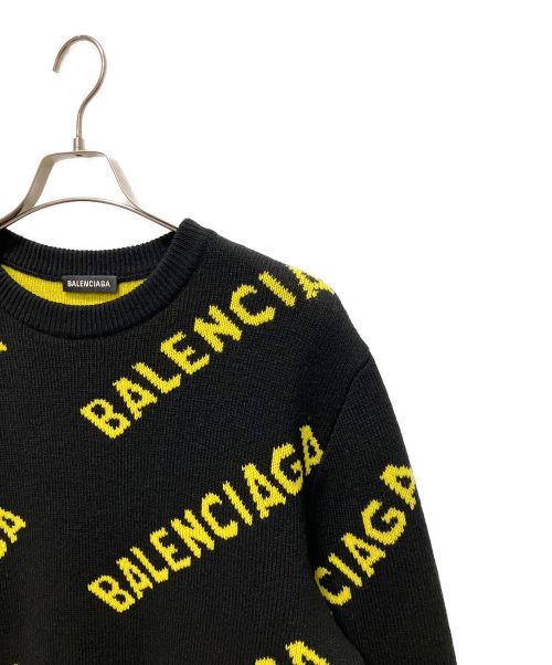 BALENCIAGA（バレンシアガ）BALENCIAGA (バレンシアガ) オールオーバーロゴニット ブラック×イエロー サイズ:Sの古着・服飾アイテム