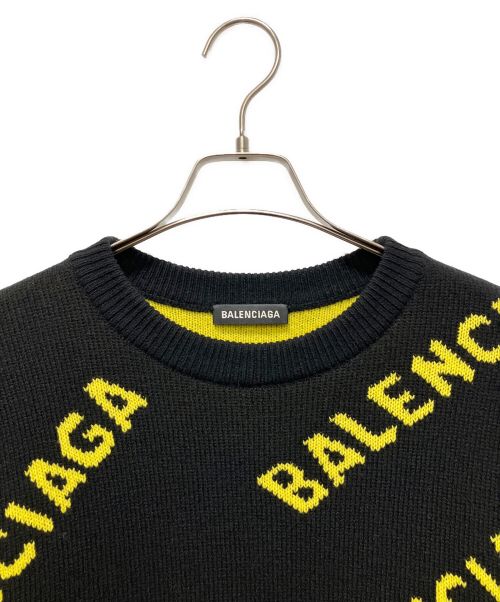 BALENCIAGA（バレンシアガ）BALENCIAGA (バレンシアガ) オールオーバーロゴニット ブラック×イエロー サイズ:Sの古着・服飾アイテム