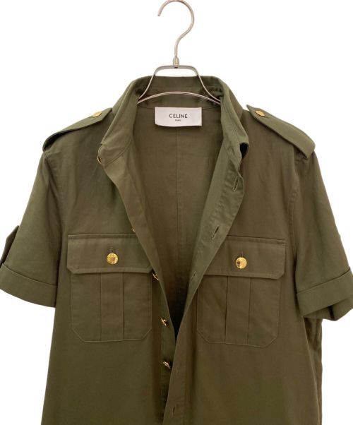 CELINE（セリーヌ）CELINE (セリーヌ) ミリタリーポケットシャツワンピース オリーブ サイズ:38の古着・服飾アイテム