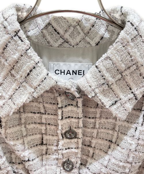 CHANEL（シャネル）CHANEL (シャネル) ショートツイードジャケット ホワイト×グレー サイズ:34の古着・服飾アイテム
