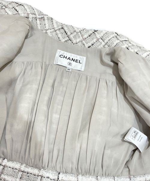 CHANEL（シャネル）CHANEL (シャネル) ショートツイードジャケット ホワイト×グレー サイズ:34の古着・服飾アイテム
