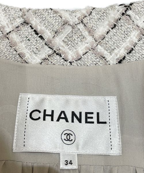 CHANEL（シャネル）CHANEL (シャネル) ショートツイードジャケット ホワイト×グレー サイズ:34の古着・服飾アイテム