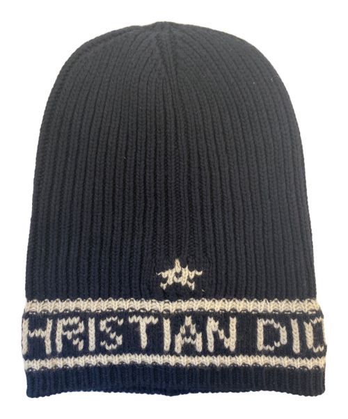 Christian Dior（クリスチャン ディオール）Christian Dior Christian Di Logo cashmere x wool knit cap knit capor （ロゴ カシミヤ×ウール ニット帽 ニットキャッップ） ネイビー サイズ:-の古着・服飾アイテム