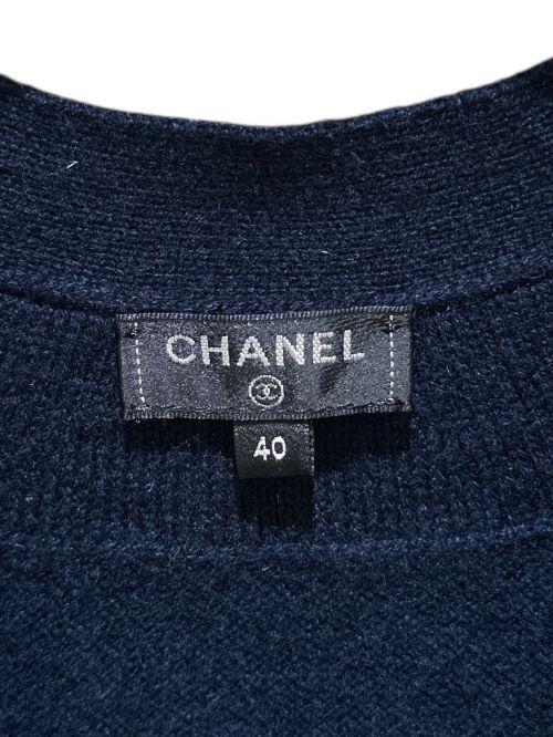 CHANEL（シャネル）CHANEL (シャネル) ココボタンツイードトリムカーディガン ネイビー サイズ:40の古着・服飾アイテム