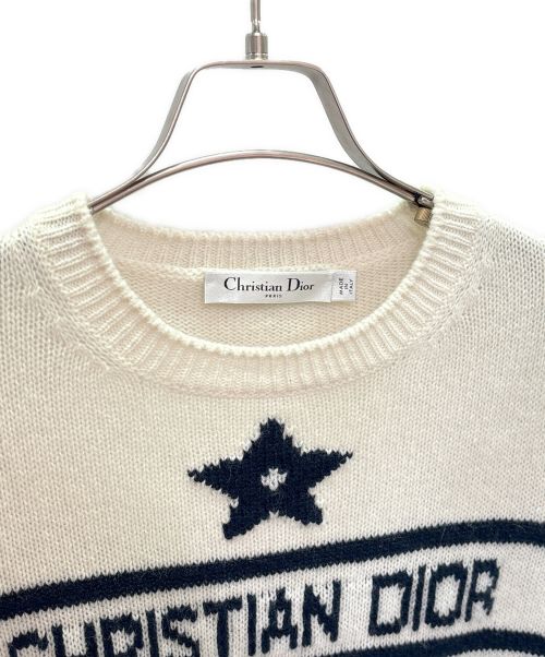 Christian Dior（クリスチャン ディオール）Christian Dior (クリスチャン ディオール) Christian Dior ボーダー ロゴ ニット ネイビー×ホワイト サイズ:42の古着・服飾アイテム