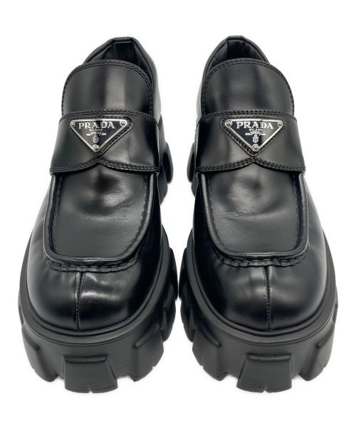 PRADA（プラダ）PRADA (プラダ) モノリスブラッシュド レザーローファー ブラック サイズ:37.5の古着・服飾アイテム