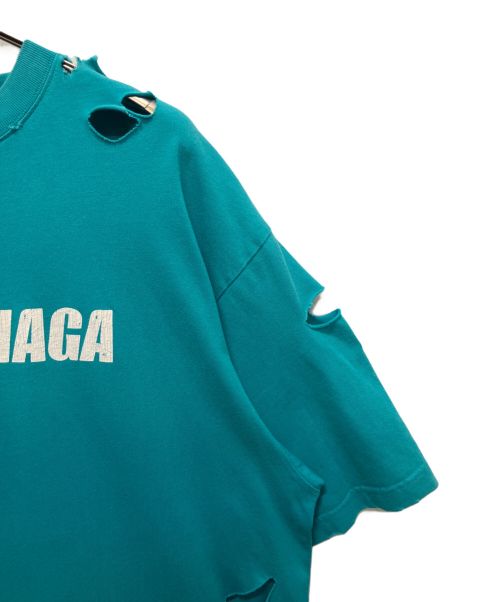 BALENCIAGA（バレンシアガ）BALENCIAGA (バレンシアガ)  デストロイ加工ロゴプリントTシャツ スカイブルー サイズ:XSの古着・服飾アイテム