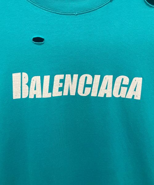 BALENCIAGA（バレンシアガ）BALENCIAGA (バレンシアガ)  デストロイ加工ロゴプリントTシャツ スカイブルー サイズ:XSの古着・服飾アイテム