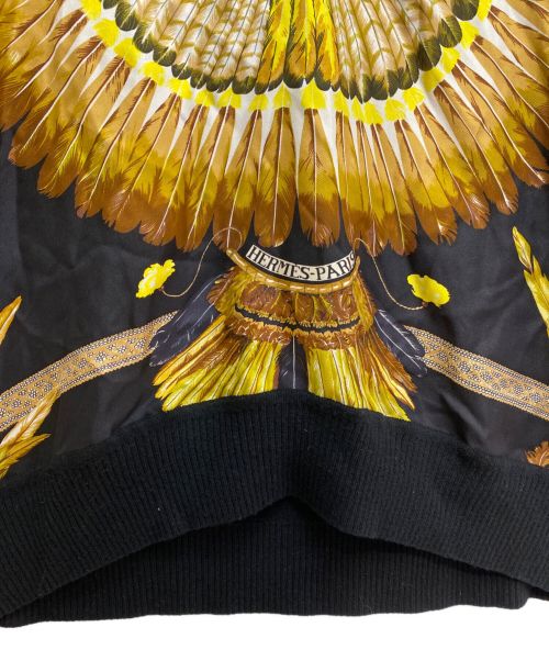 HERMES（エルメス）HERMES (エルメス) Silk scarf switching knit（シルクスカーフ切替ニット） ブラック サイズ:40の古着・服飾アイテム
