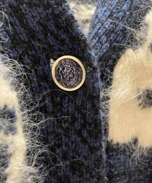 CHANEL（シャネル）CHANEL (シャネル) ライオンココマークボタンカーディガン ネイビー×ホワイト サイズ:36の古着・服飾アイテム