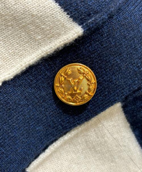 LOUIS VUITTON（ルイ ヴィトン）LOUIS VUITTON (ルイ ヴィトン) LVボタン カシミヤ ボーダーカーディガン ベージュ×ネイビー サイズ:Mの古着・服飾アイテム