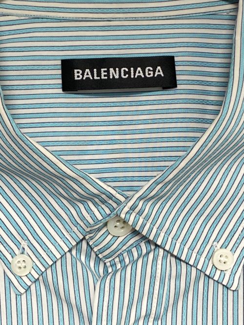 BALENCIAGA（バレンシアガ）BALENCIAGA (バレンシアガ) バックロゴストライプシャツ スカイブルー サイズ:41の古着・服飾アイテム