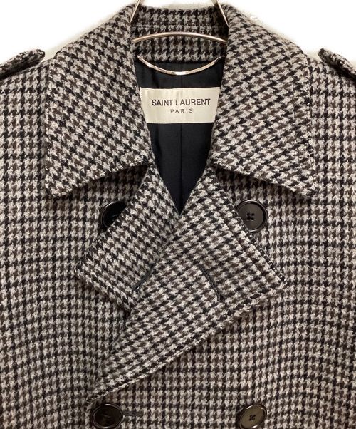 Saint Laurent Paris（サンローランパリ）Saint Laurent Paris (サンローランパリ) 14AW ハウンドトゥースダブルブレストウールコート グレー サイズ:44の古着・服飾アイテム