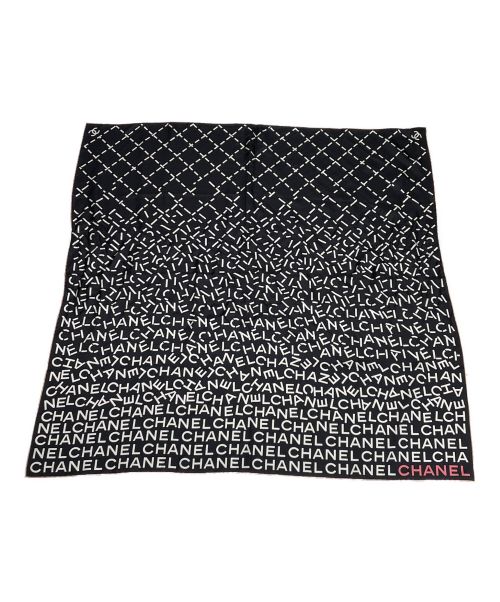 CHANEL（シャネル）CHANEL (シャネル) シルク ロゴ スカーフ ブラック×ホワイトの古着・服飾アイテム