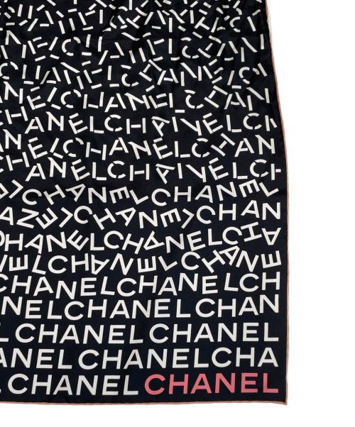 CHANEL（シャネル）CHANEL (シャネル) シルク ロゴ スカーフ ブラック×ホワイトの古着・服飾アイテム