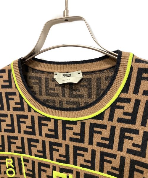 FENDI（フェンディ）FENDI (フェンディ) ズッカ柄クルーネックニット ブラウン サイズ:38の古着・服飾アイテム