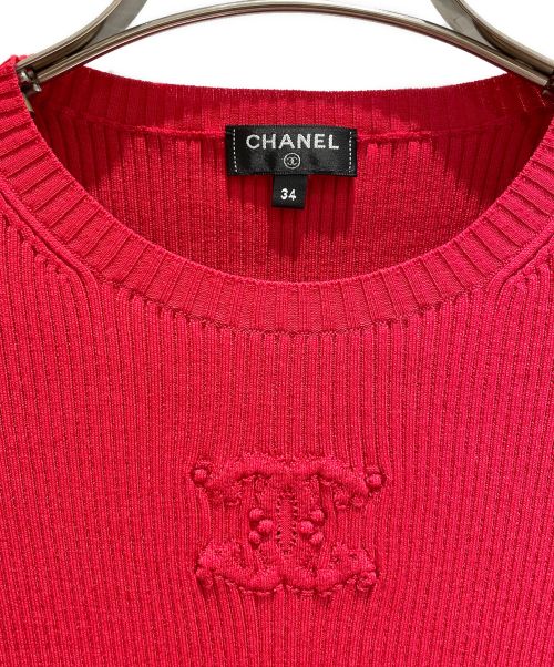 CHANEL（シャネル）CHANEL (シャネル) ココマーク半袖ニット レッド サイズ:34の古着・服飾アイテム
