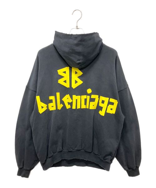 BALENCIAGA（バレンシアガ）BALENCIAGA (バレンシアガ) APE TYPE RIPPED POCKET OVERSIZED HOODIE  ネイビー サイズ:Lの古着・服飾アイテム
