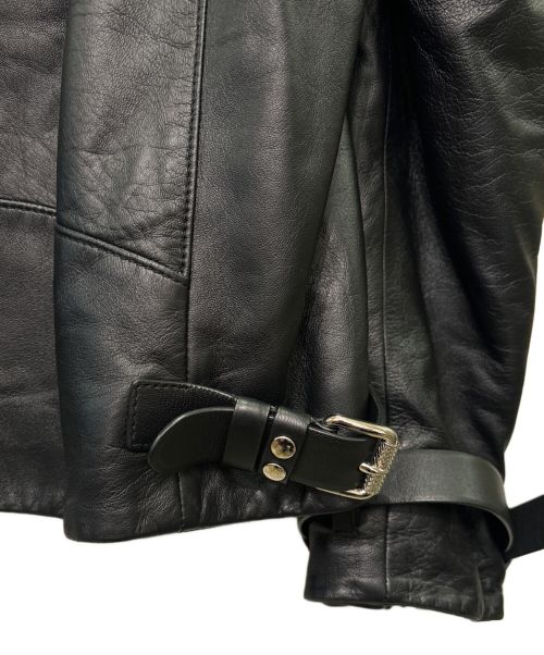 PRADA（プラダ）PRADA (プラダ) PRADA フロントロゴ ラムレザー ライダースジャケット ブラック サイズ:48の古着・服飾アイテム