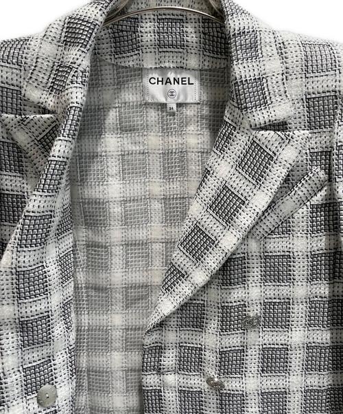 CHANEL（シャネル）CHANEL (シャネル) ココボタンツイードダブルジャケット ホワイト×ブラック サイズ:34の古着・服飾アイテム