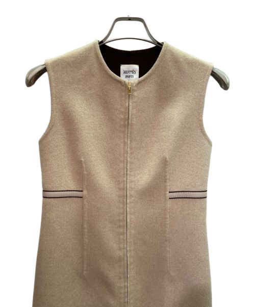 HERMES（エルメス）HERMES (エルメス) カシミヤ ジップベスト コート ベージュ サイズ:34の古着・服飾アイテム