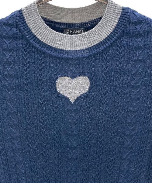 CHANEL（シャネル）CHANEL (シャネル) ハートケーブルニット ネイビー×グレー サイズ:34の古着・服飾アイテム
