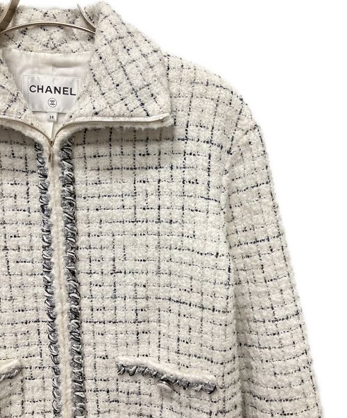 CHANEL（シャネル）CHANEL (シャネル) ツイードジップアップジャケット ホワイト サイズ:38の古着・服飾アイテム
