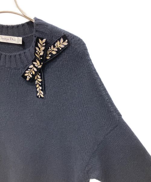 Christian Dior（クリスチャン ディオール）Christian Dior (クリスチャン ディオール) カシミアリボンニット ネイビー サイズ:38の古着・服飾アイテム