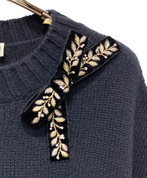 Christian Dior（クリスチャン ディオール）Christian Dior (クリスチャン ディオール) カシミアリボンニット ネイビー サイズ:38の古着・服飾アイテム