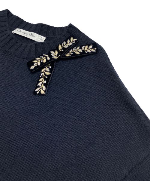Christian Dior（クリスチャン ディオール）Christian Dior (クリスチャン ディオール) カシミアリボンニット ネイビー サイズ:38の古着・服飾アイテム