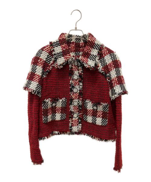 CHANEL（シャネル）CHANEL (シャネル) ツイードセットアップ レッド×ホワイト サイズ:38の古着・服飾アイテム