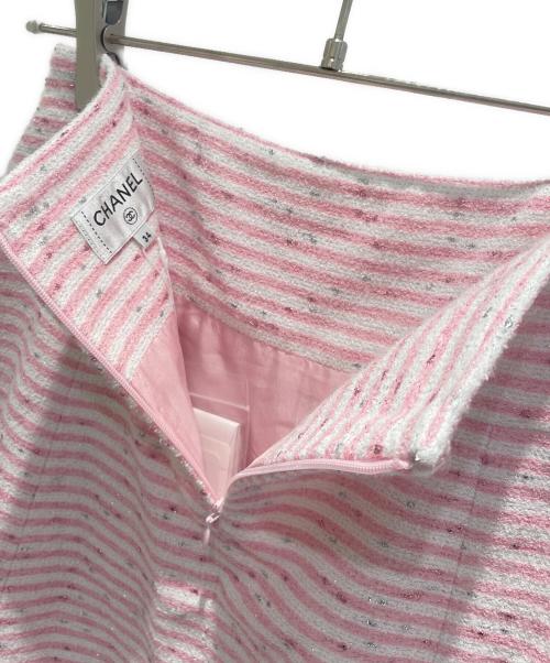 CHANEL（シャネル）CHANEL (シャネル) ツイードセットアップ ピンク×ホワイト サイズ:34の古着・服飾アイテム
