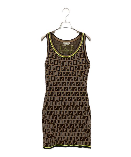 FENDI（フェンディ）FENDI (フェンディ) ノースリーブズッカ柄ワンピース ブラウン サイズ:42の古着・服飾アイテム