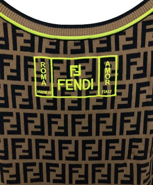 FENDI（フェンディ）FENDI (フェンディ) ノースリーブズッカ柄ワンピース ブラウン サイズ:42の古着・服飾アイテム