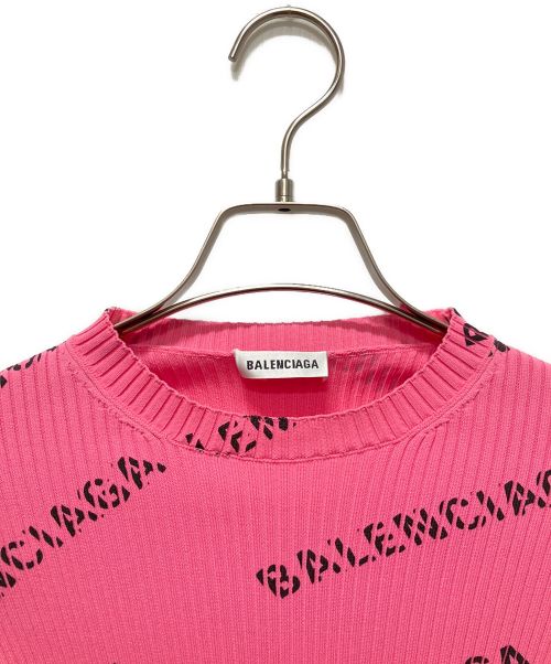 BALENCIAGA（バレンシアガ）BALENCIAGA (バレンシアガ) オールオーバオロゴリブニット ショッキングピンク サイズ:XSの古着・服飾アイテム