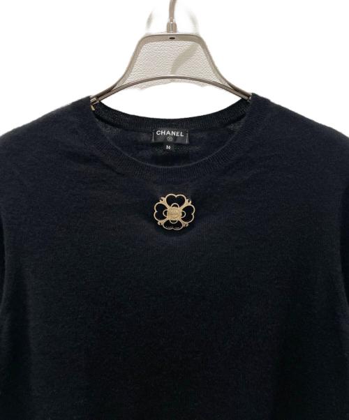 CHANEL（シャネル）CHANEL (シャネル) カメリアモチーフカシミヤニット ブラック サイズ:36の古着・服飾アイテム
