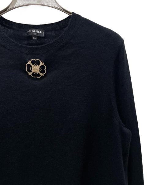 CHANEL（シャネル）CHANEL (シャネル) カメリアモチーフカシミヤニット ブラック サイズ:36の古着・服飾アイテム