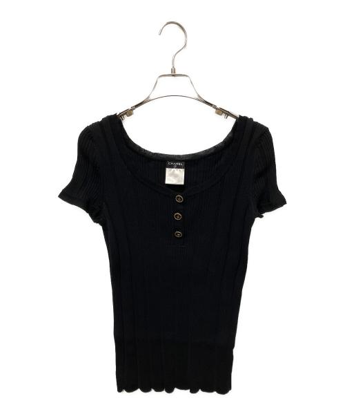 CHANEL（シャネル）CHANEL (シャネル) cocoボタン リブニット ブラック サイズ:42の古着・服飾アイテム