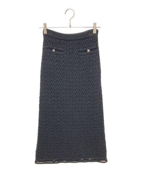 CHANEL（シャネル）CHANEL (シャネル) カメリアボタンニットスカート ブラック サイズ:SIZE 34の古着・服飾アイテム