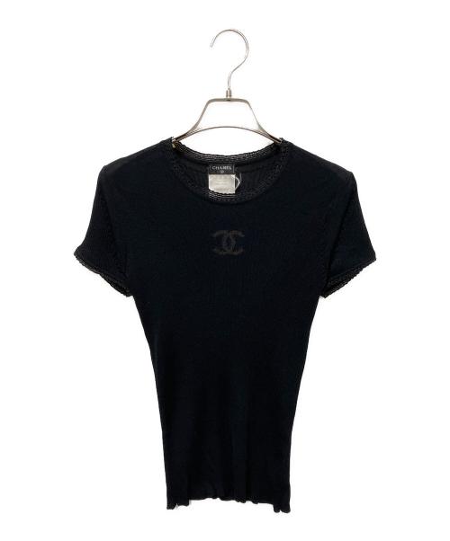 CHANEL（シャネル）CHANEL (シャネル) フロントCOCOマーク半袖ニット ブラック サイズ:38の古着・服飾アイテム