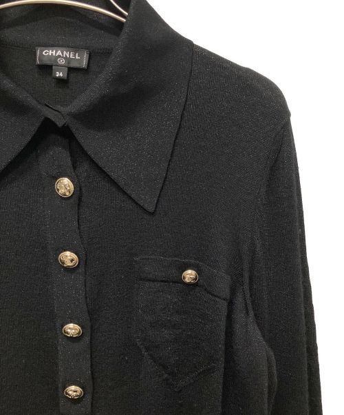 CHANEL（シャネル）CHANEL (シャネル) ココマークニットポロシャツ ブラック サイズ:34の古着・服飾アイテム