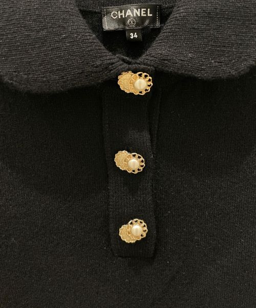 CHANEL（シャネル）CHANEL (シャネル) ココパールボタンポロシャツ ブラック サイズ:34の古着・服飾アイテム