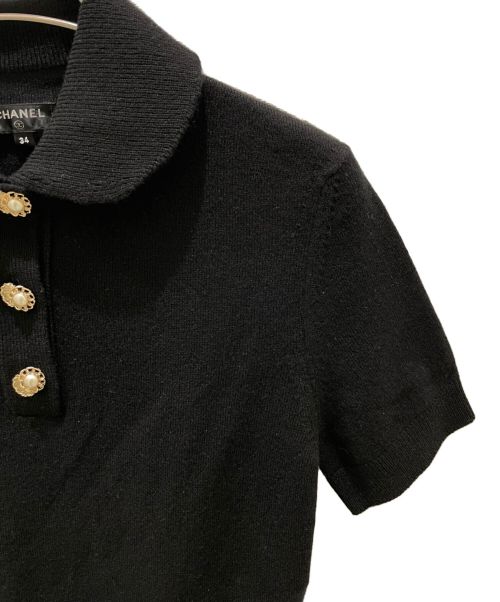 CHANEL（シャネル）CHANEL (シャネル) ココパールボタンポロシャツ ブラック サイズ:34の古着・服飾アイテム