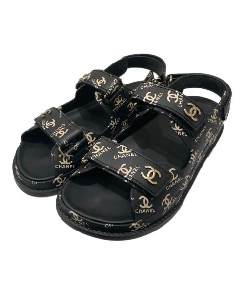CHANEL（シャネル）CHANEL (シャネル) ココマーク総柄サンダル ブラック サイズ:37の古着・服飾アイテム