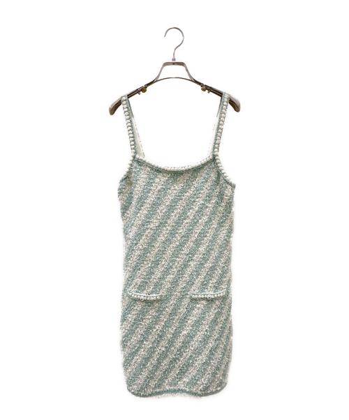 CHANEL（シャネル）CHANEL (シャネル) ツイードキャミワンピース ターコイズ×ホワイト サイズ:38の古着・服飾アイテム